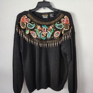 Vintage Embellished Black Sweater